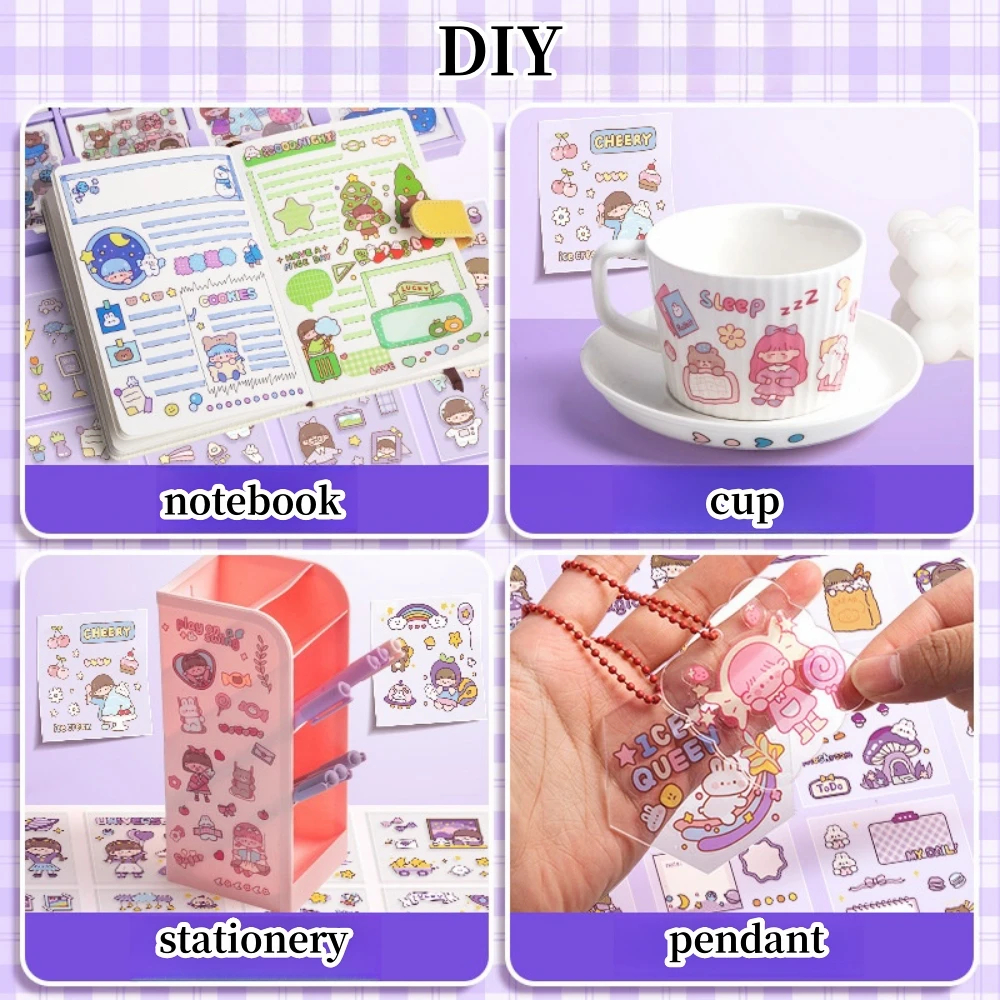 200pcs Cartoon cute girl graffiti stickers,Waterproof PET material DIY stationery, notebooks, cups, phone decoration stickers