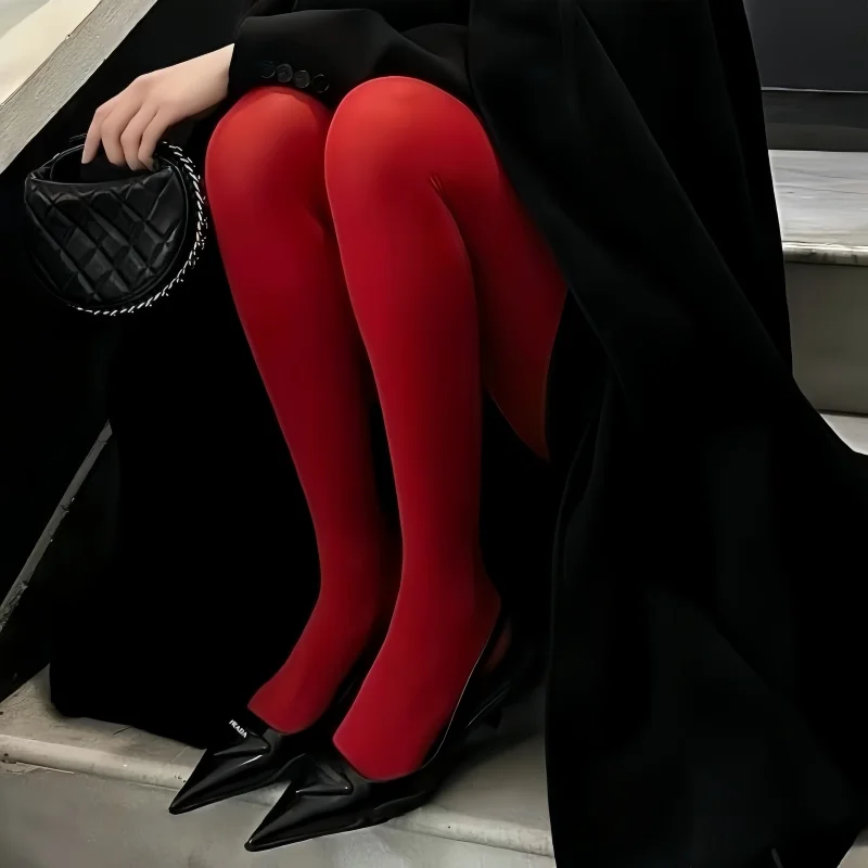 Women's Tights Slim Stockings Candy Color Pantyhose Super Elastic Leggings Red Women's Sexy Tights Spring Autumn Winter Tights