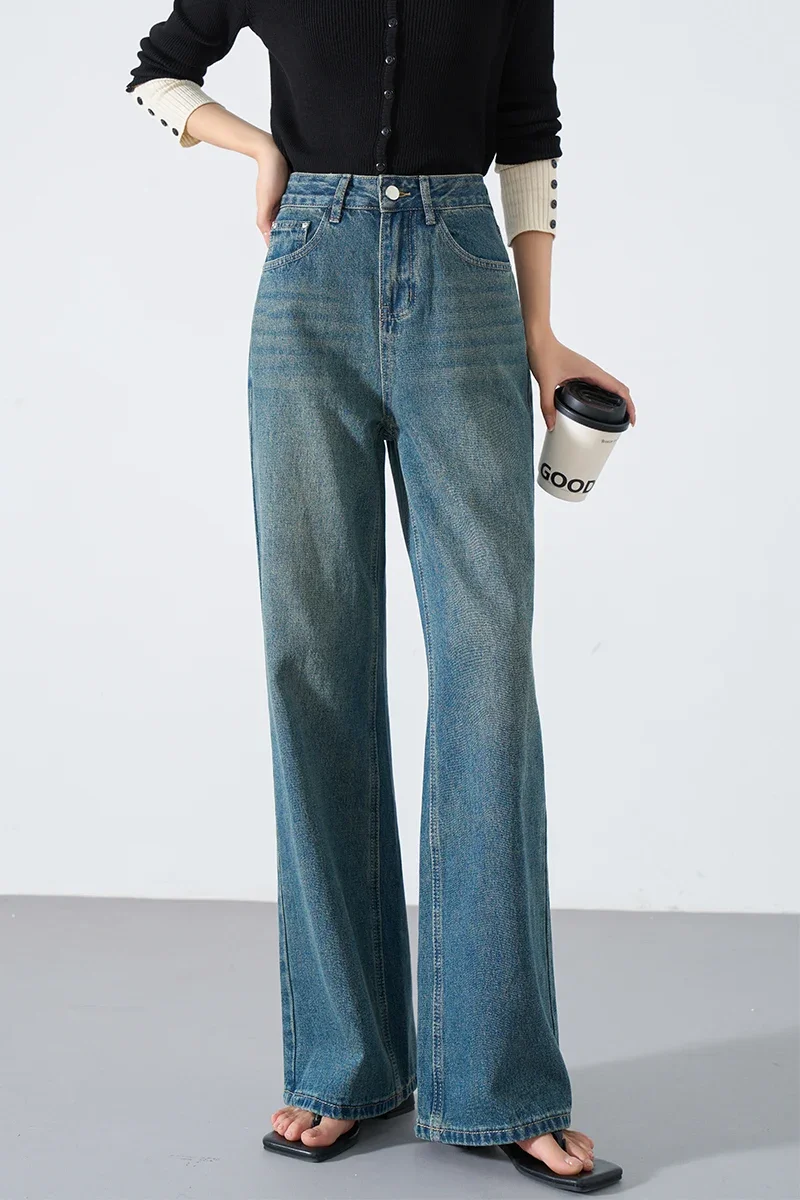 

VIMLY High Waisted Jeans Fashion Women Clothing Straight Denim Wide Leg Pants Autumn lady Loose Pants Simple Commuter Streetwear