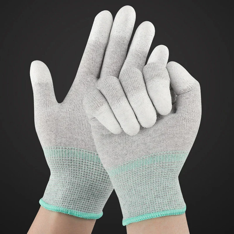 5 قطعة قفازات ألياف الكربون الاستاتيكيه بولي PU قفازات الاصبع قفازات العمل الغبار مقاومة للتآكل المضادة للانزلاق المسيل للدموع مقاومة #5