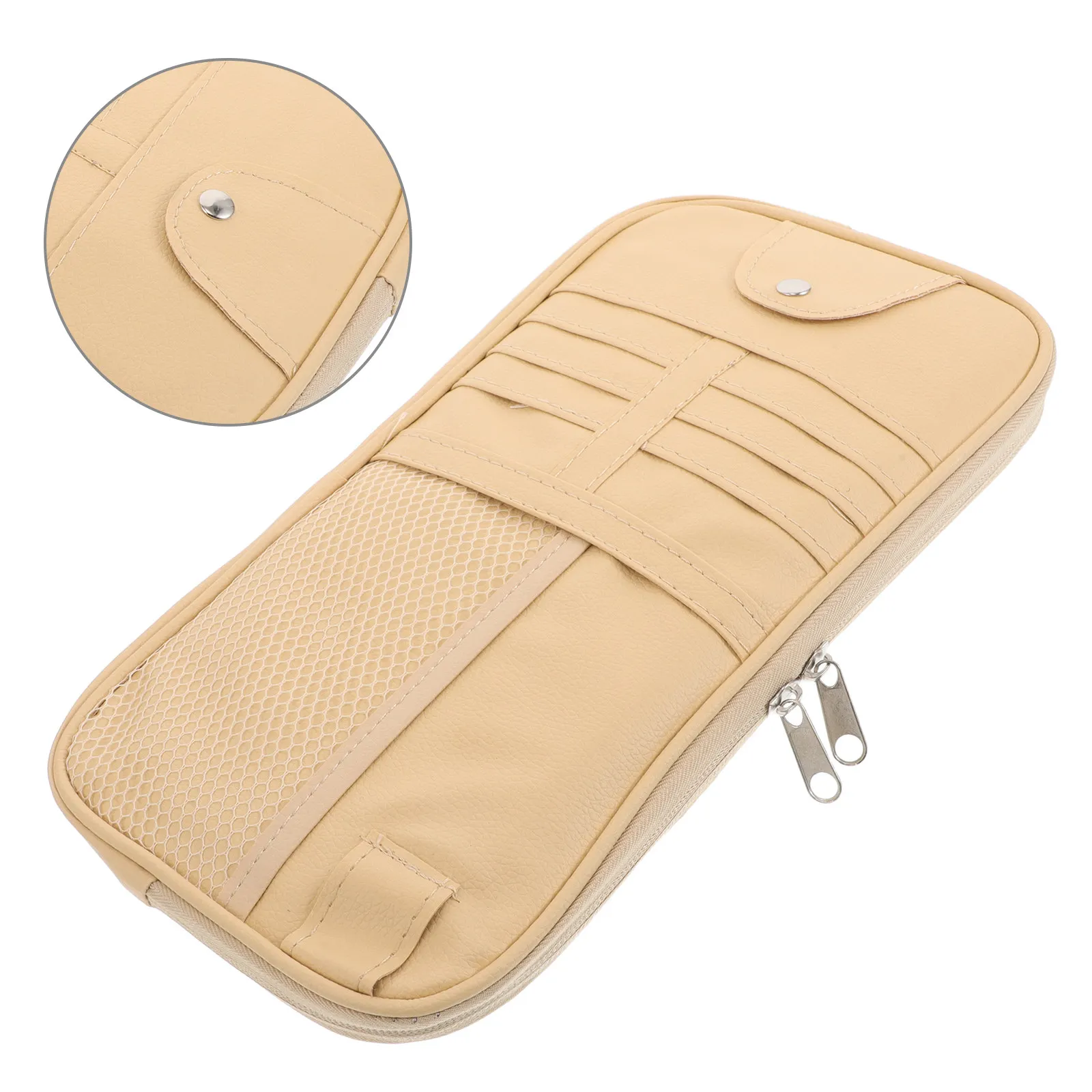 

Car Visor Organizer Beige Multifunctional Sunglasses Holder Cards Document Pocket Registration Insurance Auto Truck Suv Interior