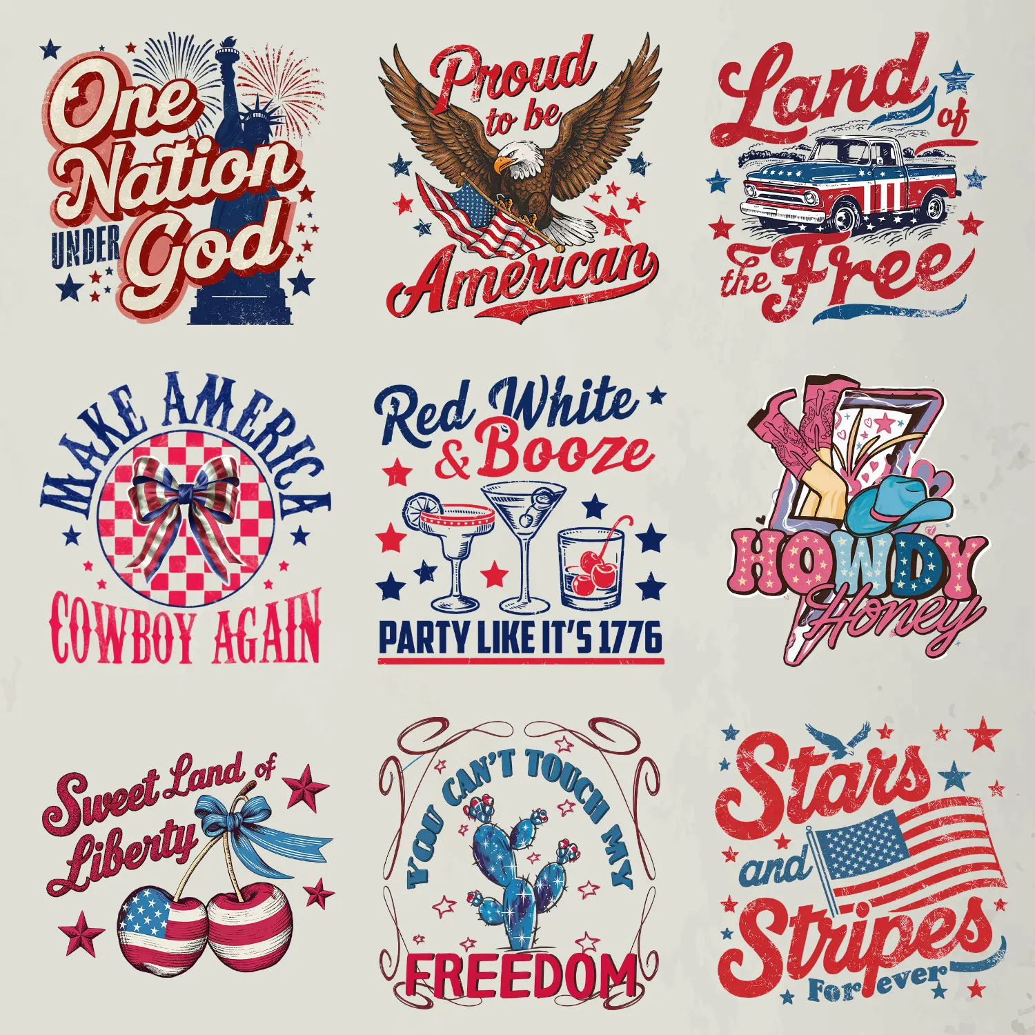 American Girl Cowboy Freedom Vintage Style Iron on Patches Stickers for Clothes Durable Heat Transfer Prints DIY Decoration