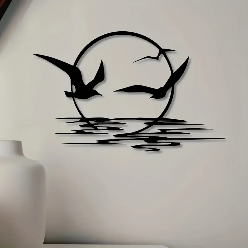 CIFBUY Sunrise Seagull Metal Wall Art Iron Sculpture Mural Plaque For Yard Patio Home Decor