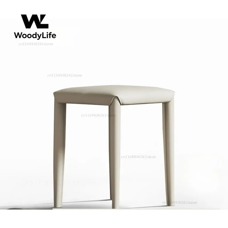 Square Stool Saddle Leather Chair Modern Simple Dining Table Soft Bag Chair Combination Stackable Simple Dressing Stool