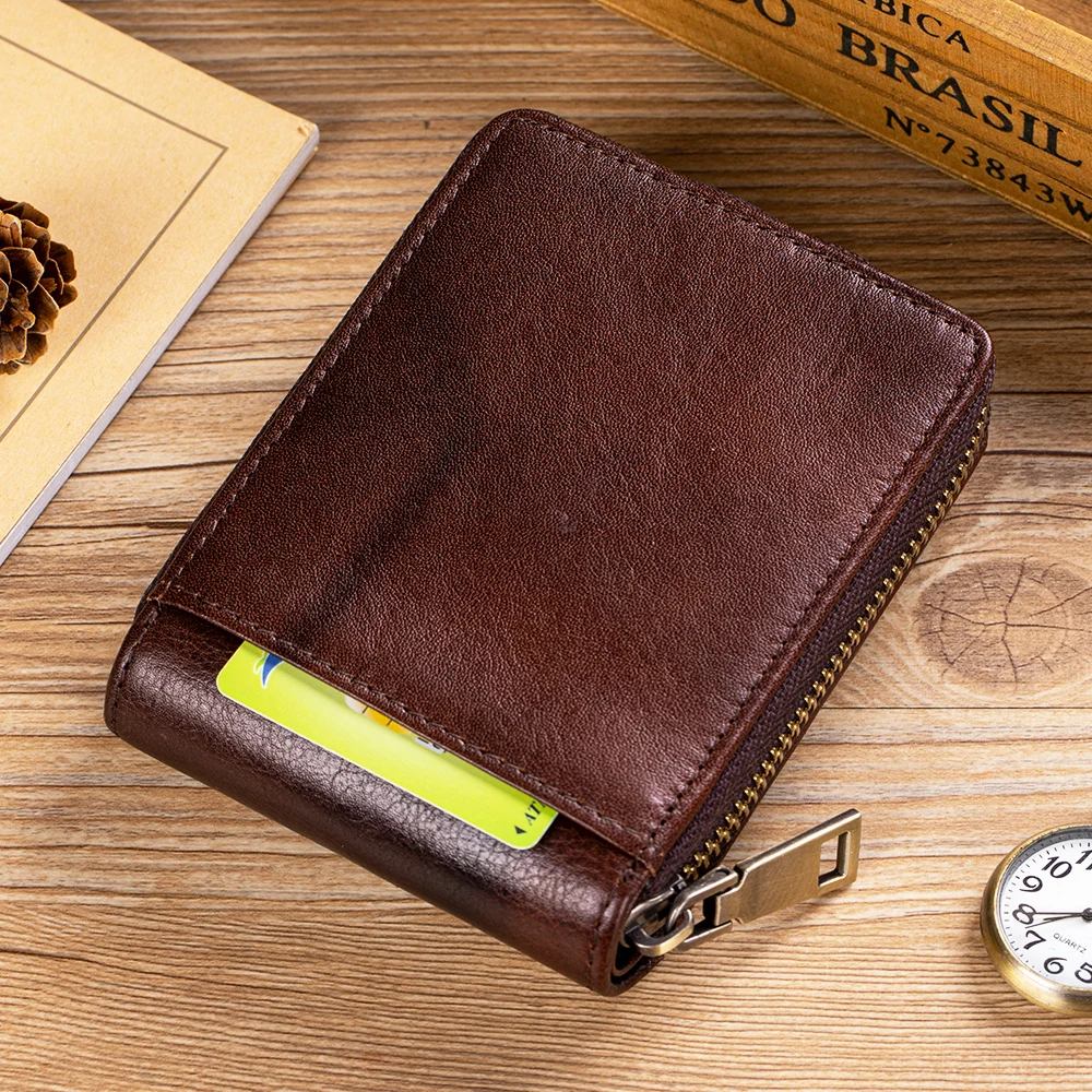 Genuine Leather Men's Wallet Top Layer Cowhide Multi-Card Slot Coin Purse Large Capacity with Photo Album Driver License RFID