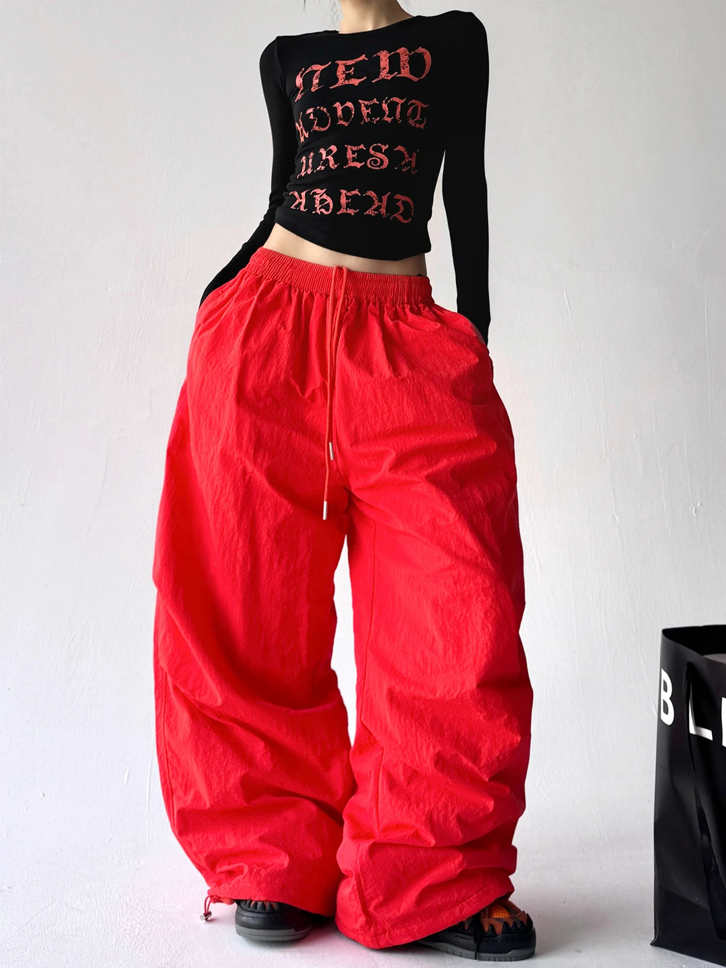 心地よい色の美しい裏地付きワークパンツ レディース ロング丈 ハイウエスト 着痩せ効果 ルーズ ワイドレッグパンツ 通勤 スタイリッシュ