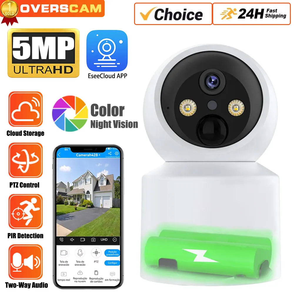 

5MP Baby Monitoring Built-in Battery WiFi IP Camera Wireless PTZ HD Human Detection Camera Home Secuiry Surveillance Video ccam