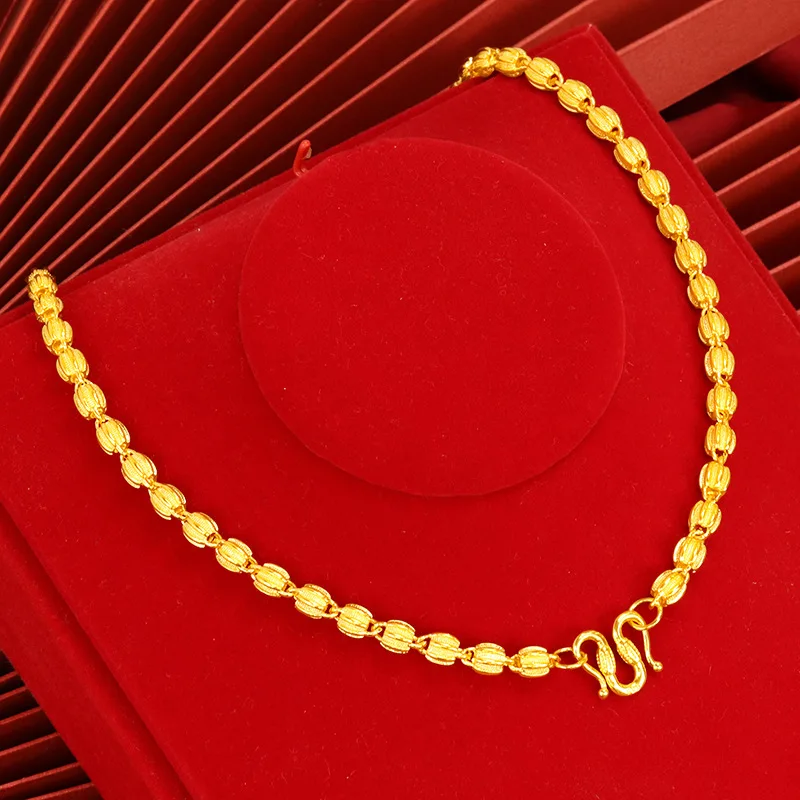 

Luxury 24K real gold Men's 8mm watermelon bead frosted necklace au9999 Gold Atmospheric collar