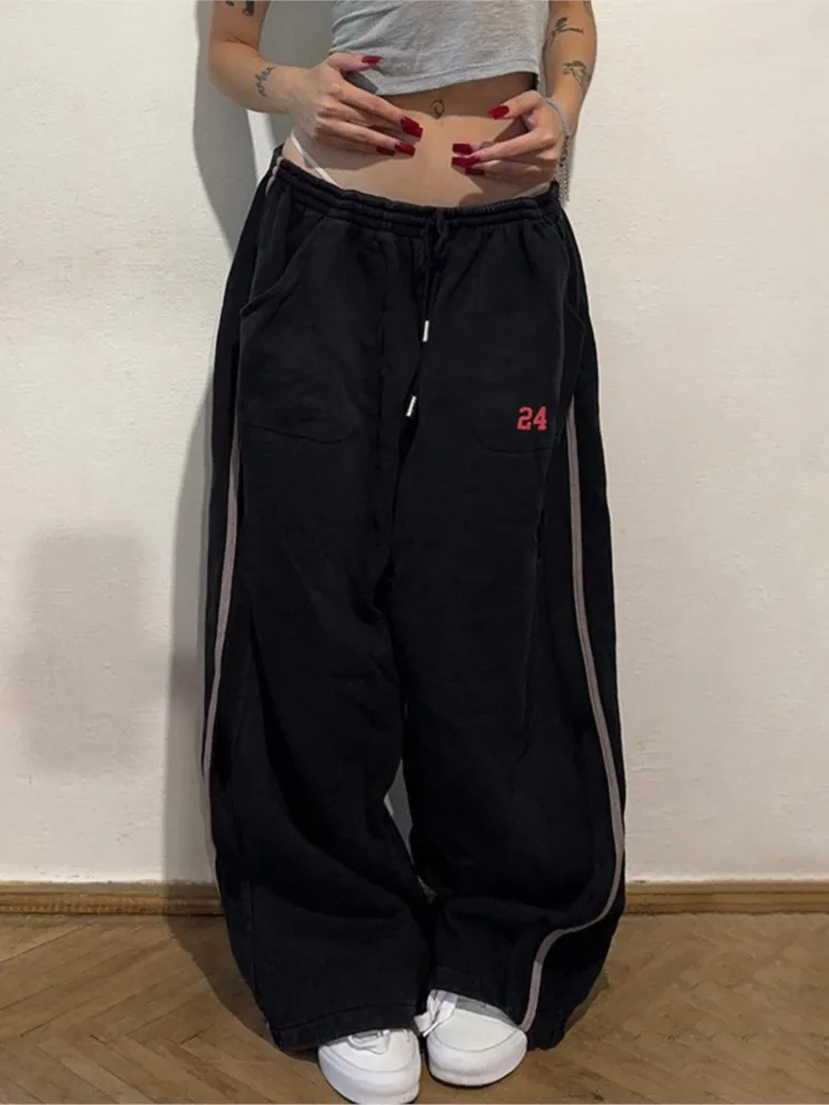 New Women's Sports Casual Straight Trousers Spring Personality Hot Girl Digital Print Loose Drawstring Elastic Waist Sweatpants