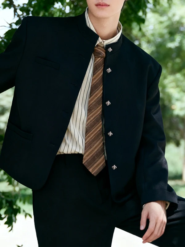 New Chinese Style Stand Collar Jacket Wedding Suit Men's Casual Handsome Style Suit Coat Zhongshan Suit Long Sleeve Autumn Wear