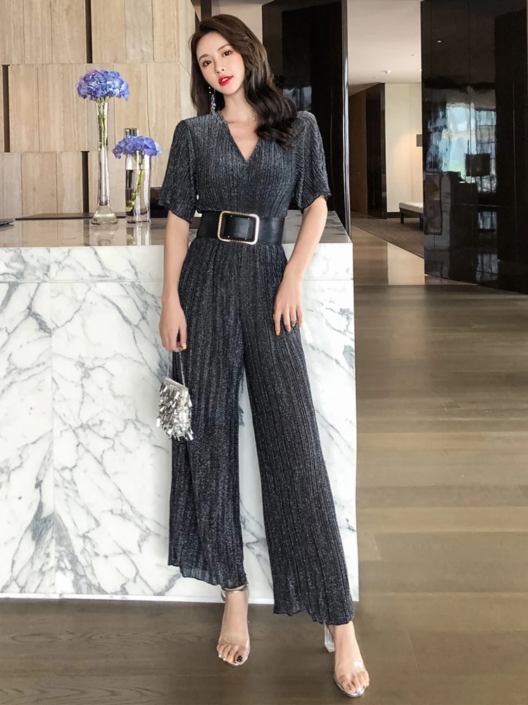 Sommer 2025, Damen-Overall mit weitem Bein, hohe Taille, S Sve, Freizeithose, lange Hose, trendige Polyesterfaser, gerade Röhre