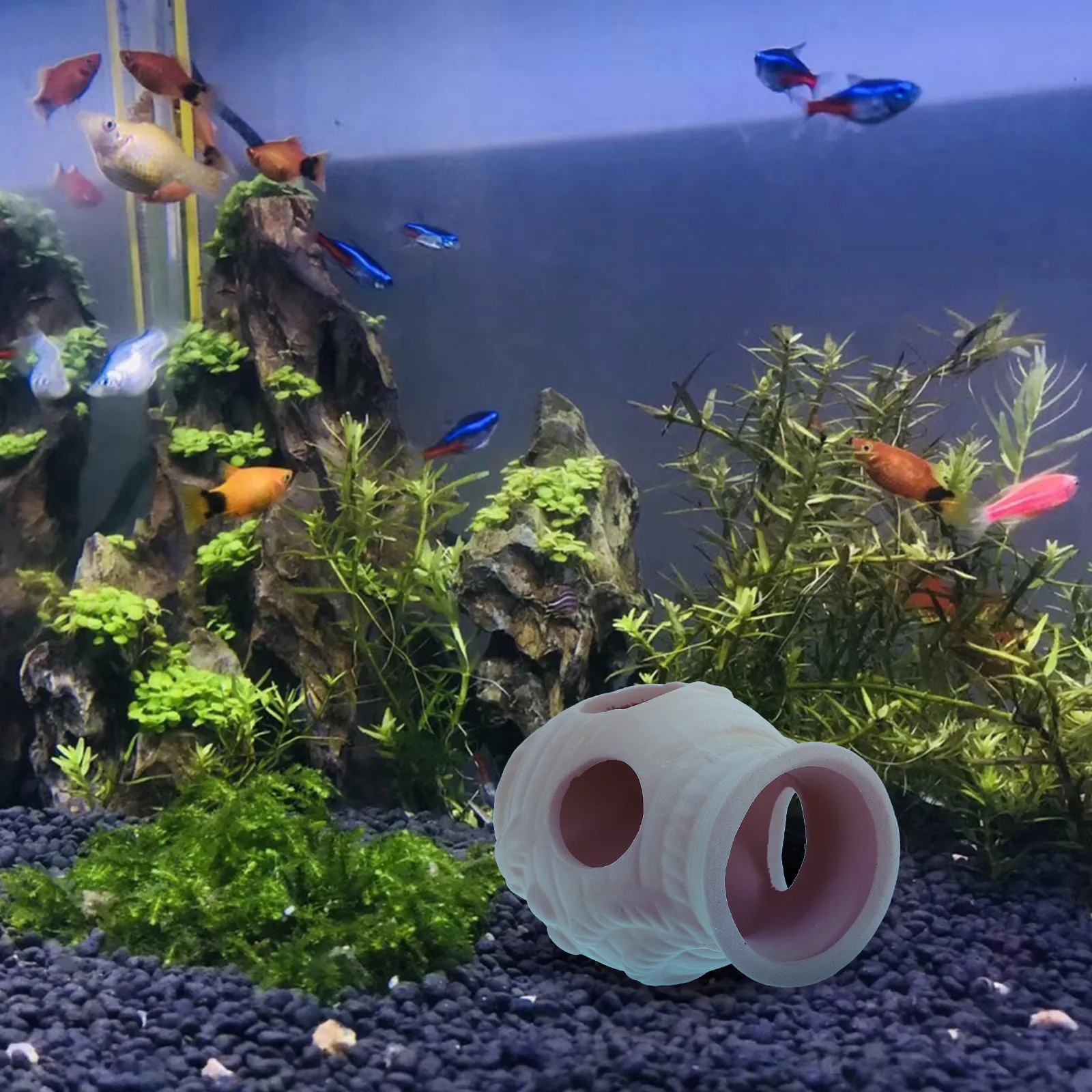 

2Pcs Fish Cave Ceramic Aquarium Ornament Fish Hiding House Freshwater Marine Decorative Shelter Decor