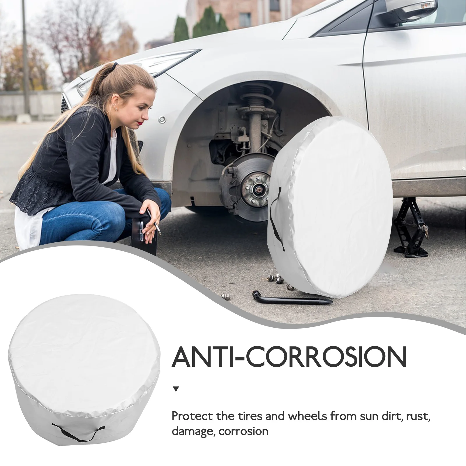 

190T Encrypted Silver Coated Cloth Tire Cover Spare Wheel Protector Heavy Duty Waterproof Car Truck RV Trailer Camper Tyre Case