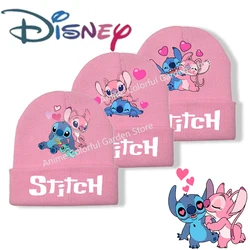 Детская трикотажная шапка Disney Stitch, ветрозащитная теплая розовая вязаная шапка для девочек на осень и зиму, милые Мультяшные шапки из аниме, Детские Модные шапки