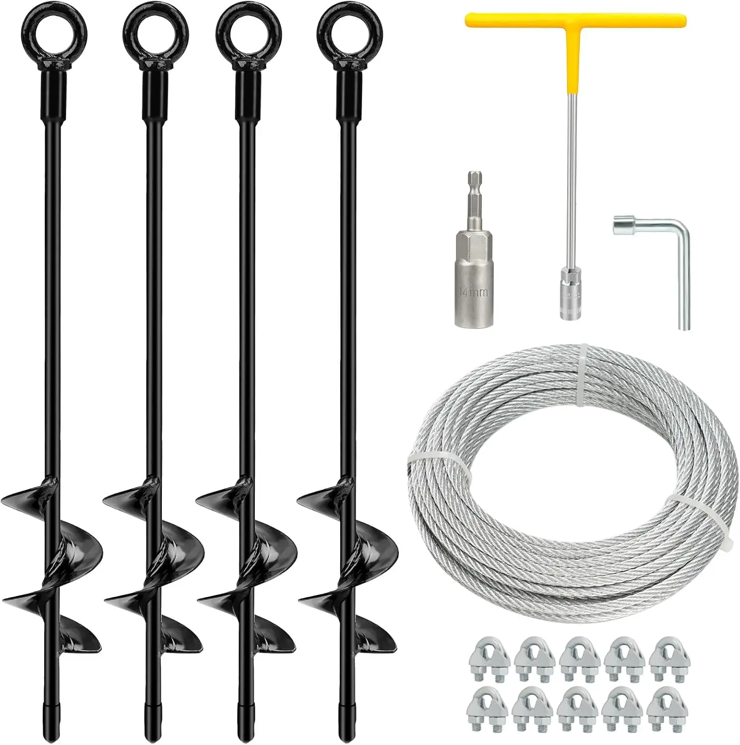 

4-Pack Heavy Duty Ground Anchors with Galvanized Cable for Shed, Swing Set, Trampoline
