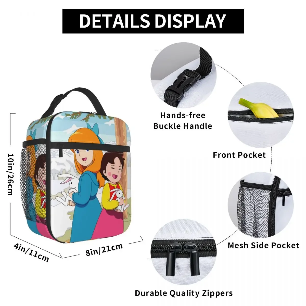 Heidi Cartoon Insulated Lunch Bag for Work School Alps Cartoon Mountain Portable Cooler Thermal Bento Box Women Kids