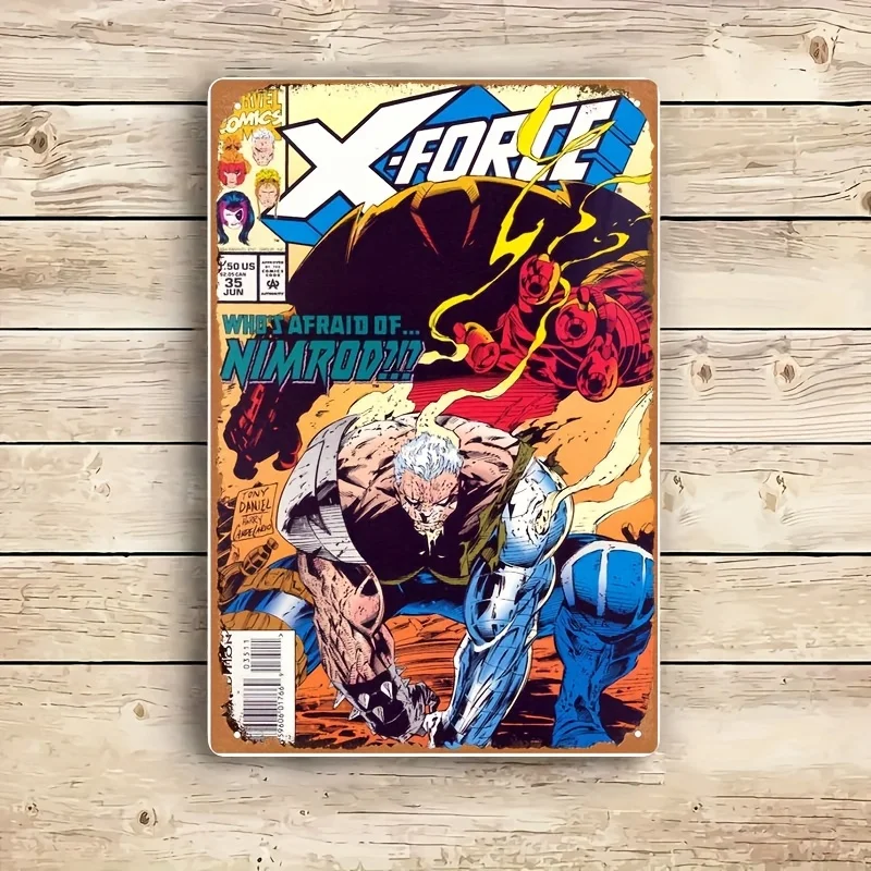 Retro Metal Tin Sign Wall Art - X-Force Comic Book Battle Scene Iron Plaque, Vintage Home Bar Garage Decor, No Electricity Need