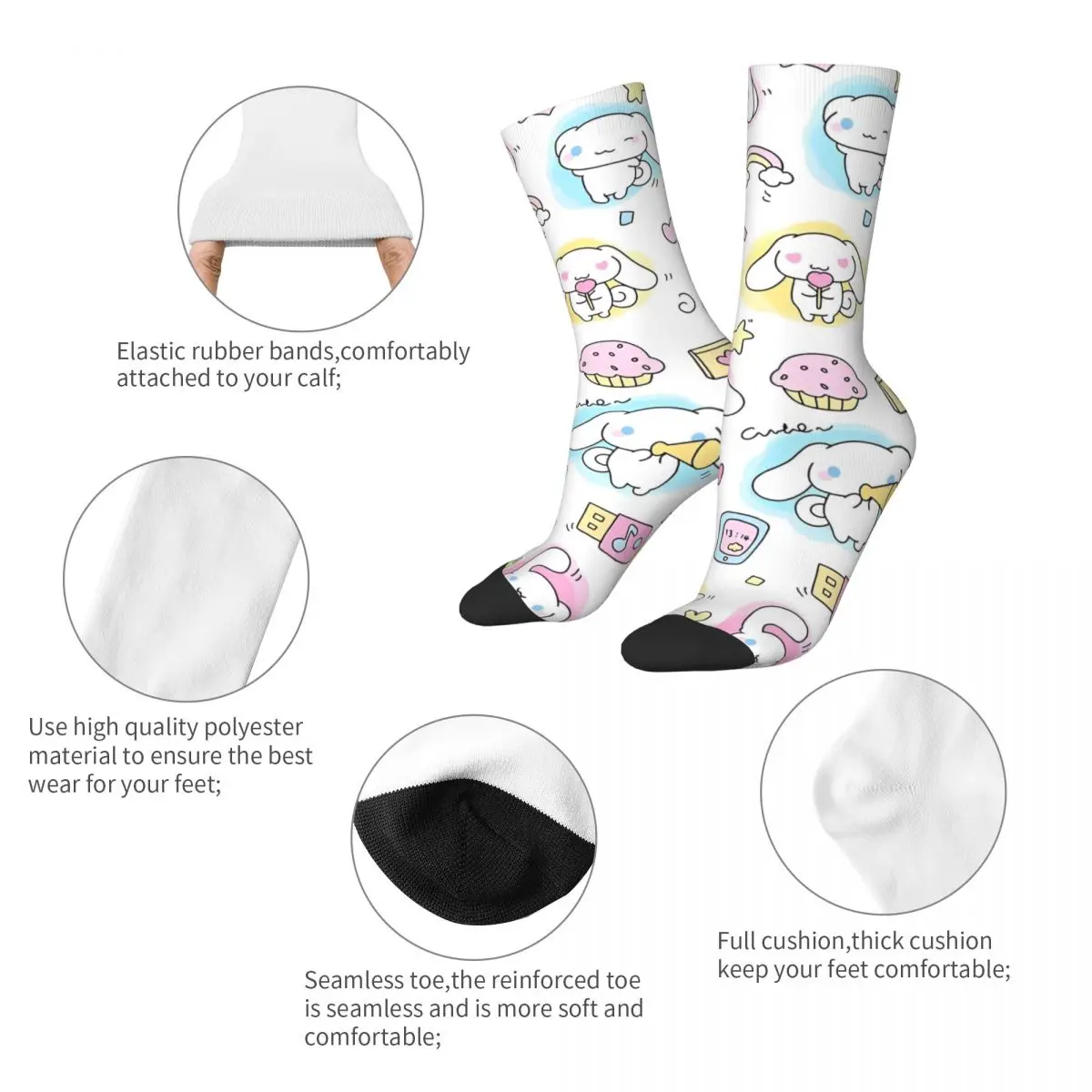 Calcetines Cinnamoroll Medias góticas Calcetines de skate suaves y transpirables para hombre Calcetines antideslizantes con gráficos de otoño