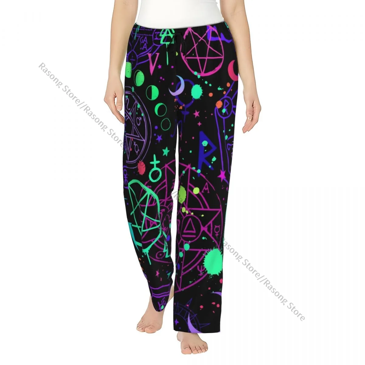 

Cozy Flannel Pajama Pants for Women Magical Alchemical And Cosmic Signs Sleep Bottoms Home Loungewear