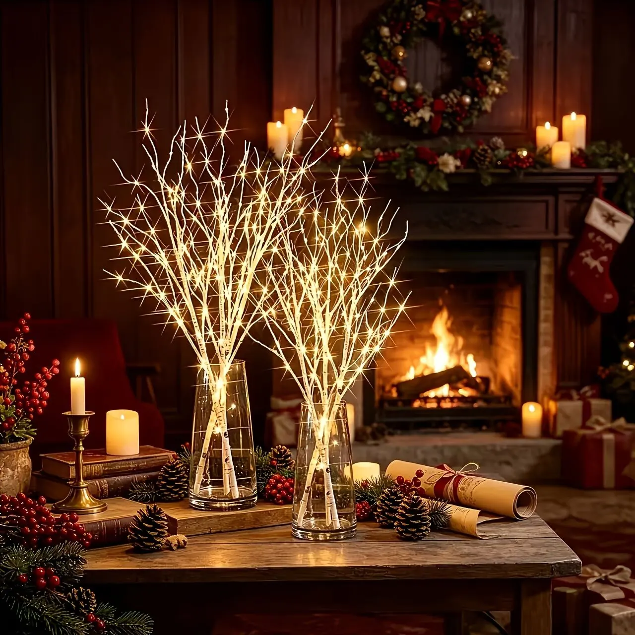 20/50LED Christmas Lights Indoor Battery/USB Powered White/Brown Tree Branch Fairy Lights Wedding,Thanksgiving,Xmas Decorations