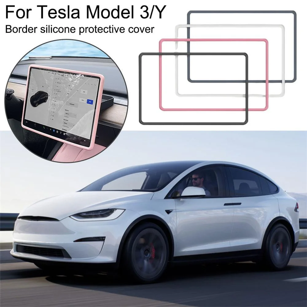 For Tesla Model 3 Y Silicone Screen Trim Protector Cover Center Console Navigation Screen Protective Case Black Pink White Grey