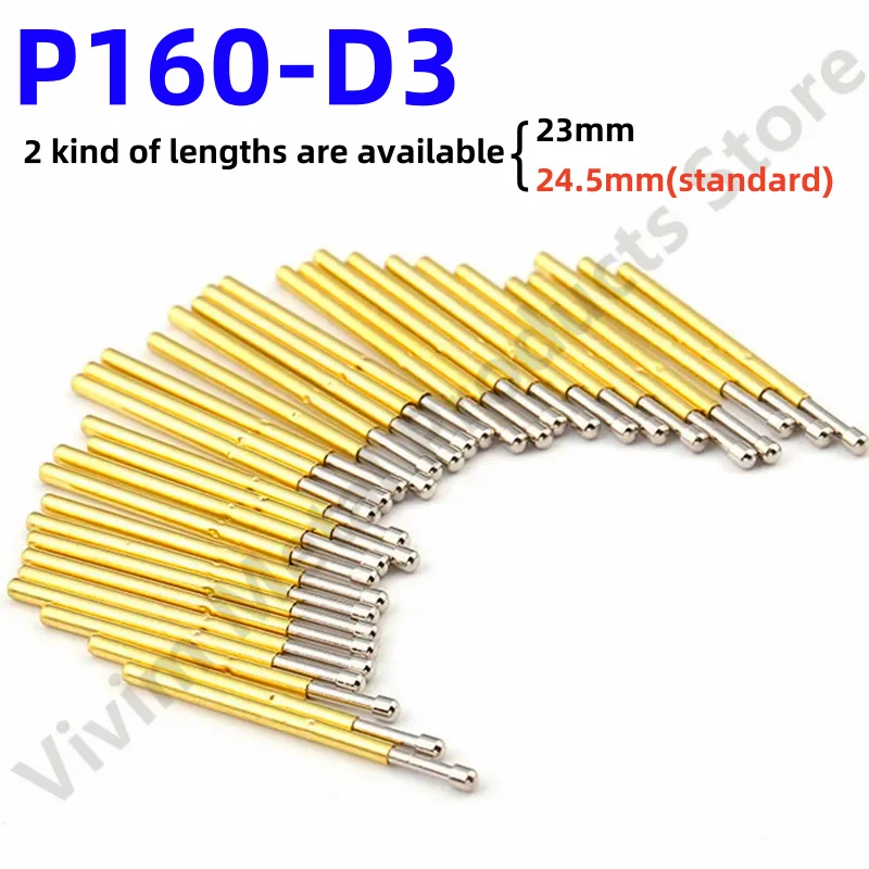 

100PCS P160-D3 Nickel-Plated Spring Test Probe P160-D Round Head Dia 1.80mm Spring Test Pin PogoPin Dia1.36mm Length23 or 24.5mm