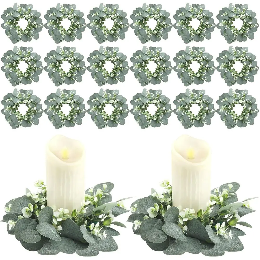 

20-Piece Artificial Eucalyptus Candle Rings, Greenery Leaves for Boho Style Candle Garlands and Wedding Decor
