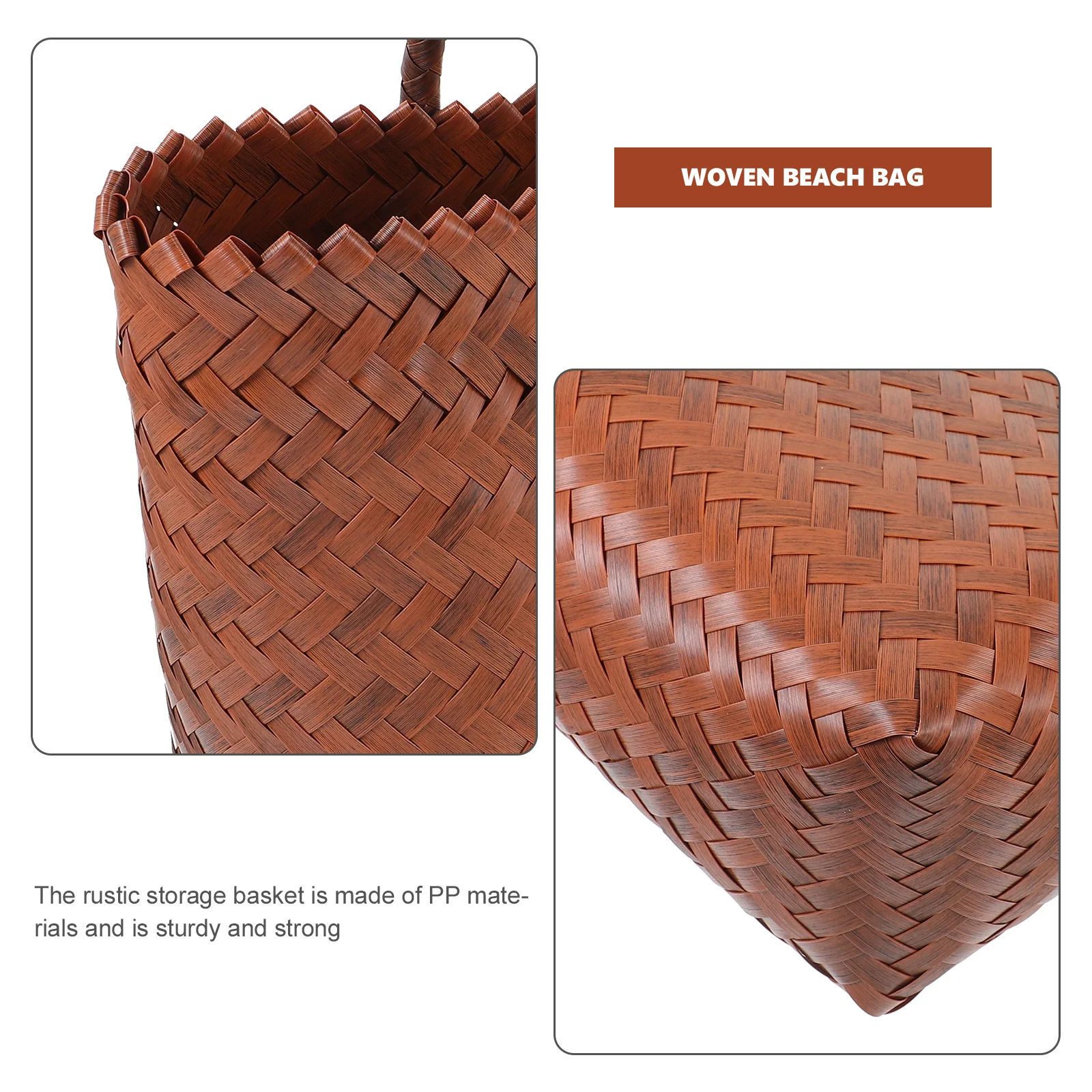 

Woven Basket with Handle Rustic Picnic Storage Organizer for Kitchen Fruit Vegetable Beach Tote Bag Portable Home Decoration