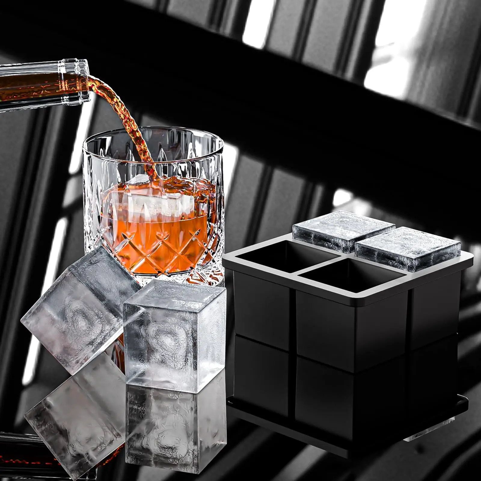 Große quadratische Eiswürfelform 4/6/8/15 Fächer Lebensmittelechte Silikon-Eisform mit Deckel Quadratische Eiswürfelform für DIY Whiskey Cocktail – Detail 14