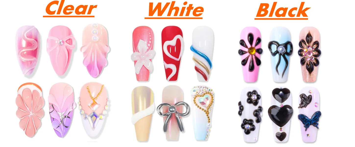 Makartt 3D Nail Gel Sculpting Gel Nail Art Glue Kit, White Craving Gel und Black Candy Molding Gel No Wipe Embossed Gel Polish – Detail 2