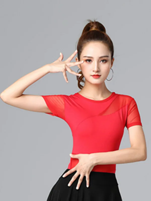 Summer New Modal Me ort Sve Women's Latin Dance Top Social Dance Fitn Clothing round Ne Yoga Sportswear Faion