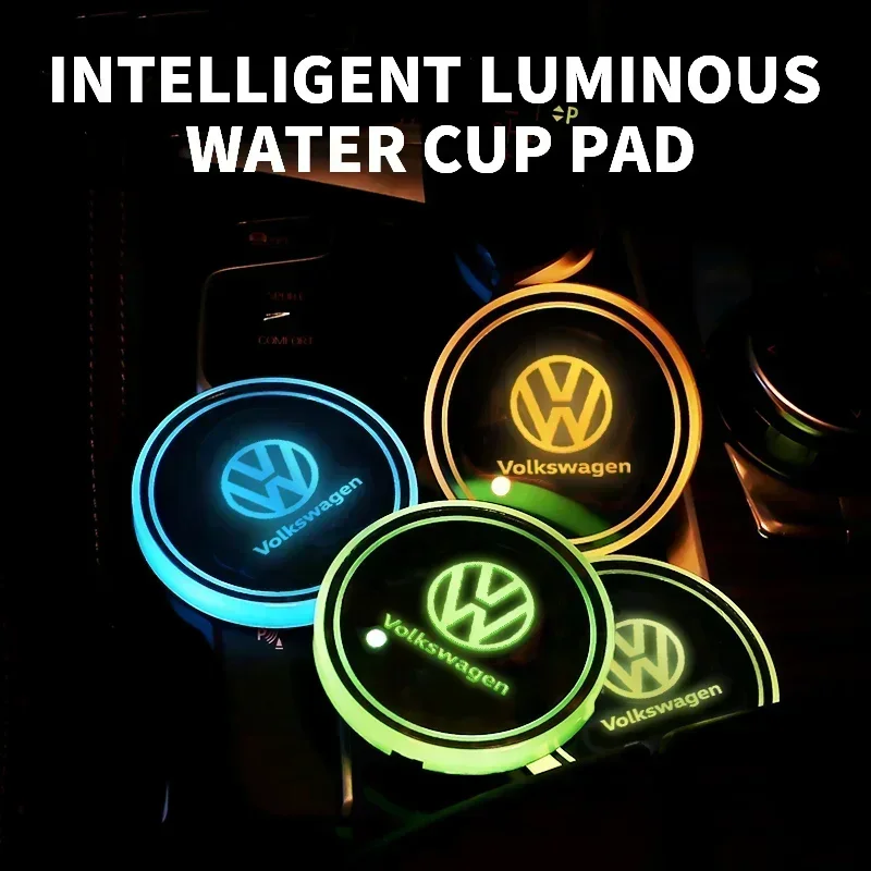 1/2pcs Car Luminous Coasters Water Cup Mat Holder Auto Styling For VW GTI Jetta Golf Beetle CC EOS R32 MK4 golf 4 motion MTM