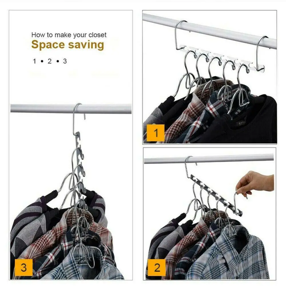 1pcs Multifunctional Space Saving Metal Hangers With Magic Hook 6 Hole Clothing Wardrobe Organize Hanger Holder