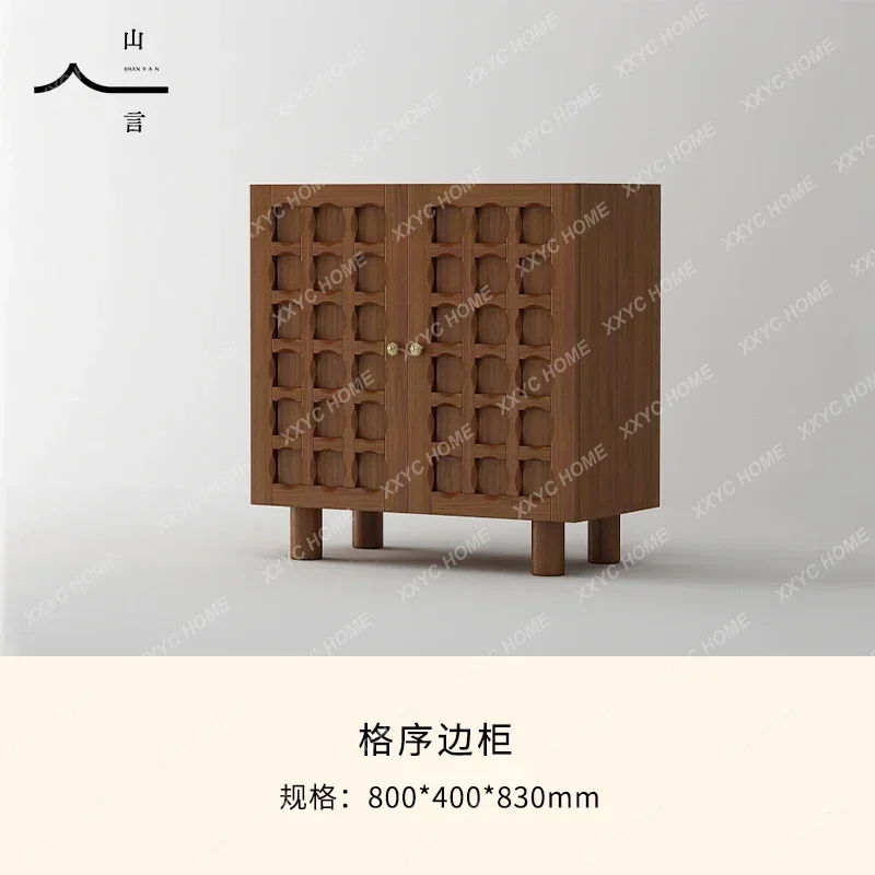 LMedieval solid wood dining side cabinet storage living room entrance cabinet