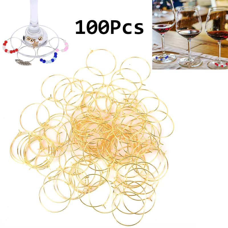 100pcs/lot  Wine Glass Charm Rings  Earring Hoops Metal Wire Hoops Earrings Drink Markers DIY Party