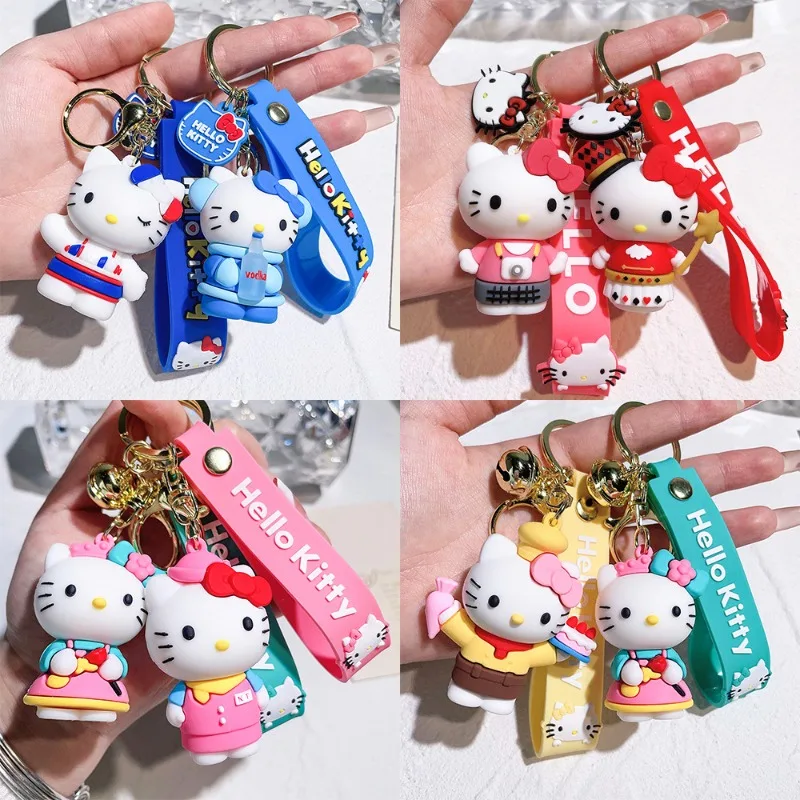 

Anime Sanrio Hello Kitty Keychain Pendant Holder Kawaii Key Chain Car Keyring Mobile Phone Hanging Jewelry Kids Gifts