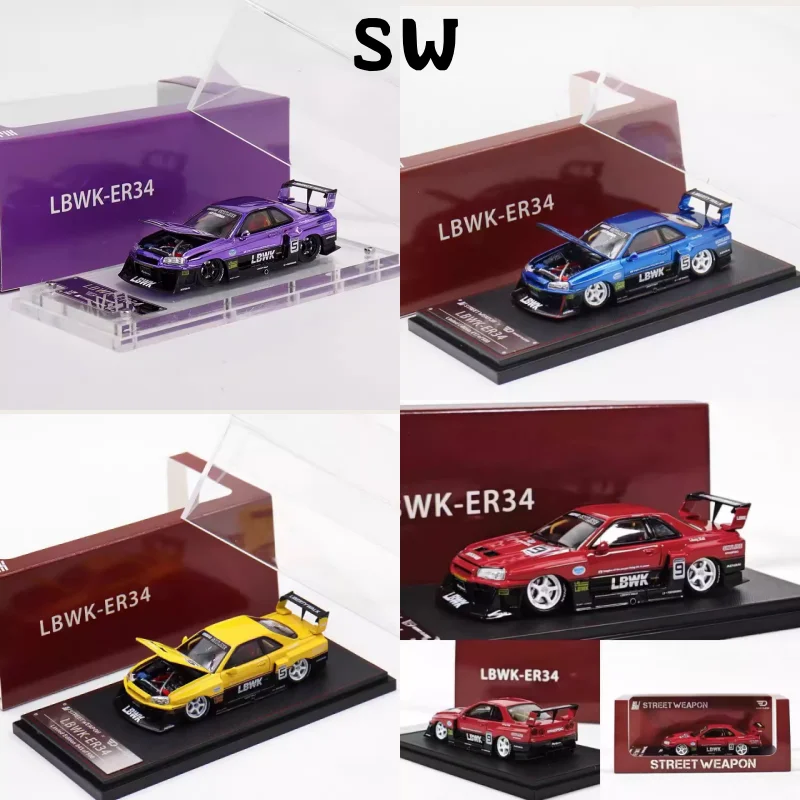 SW 1:64 Skyline 5a geração R34 ER34 Silhouette modelo de carro de simulação fundida em liga de cabeça de macaco, decoração para adultos, brinquedo para meninos
