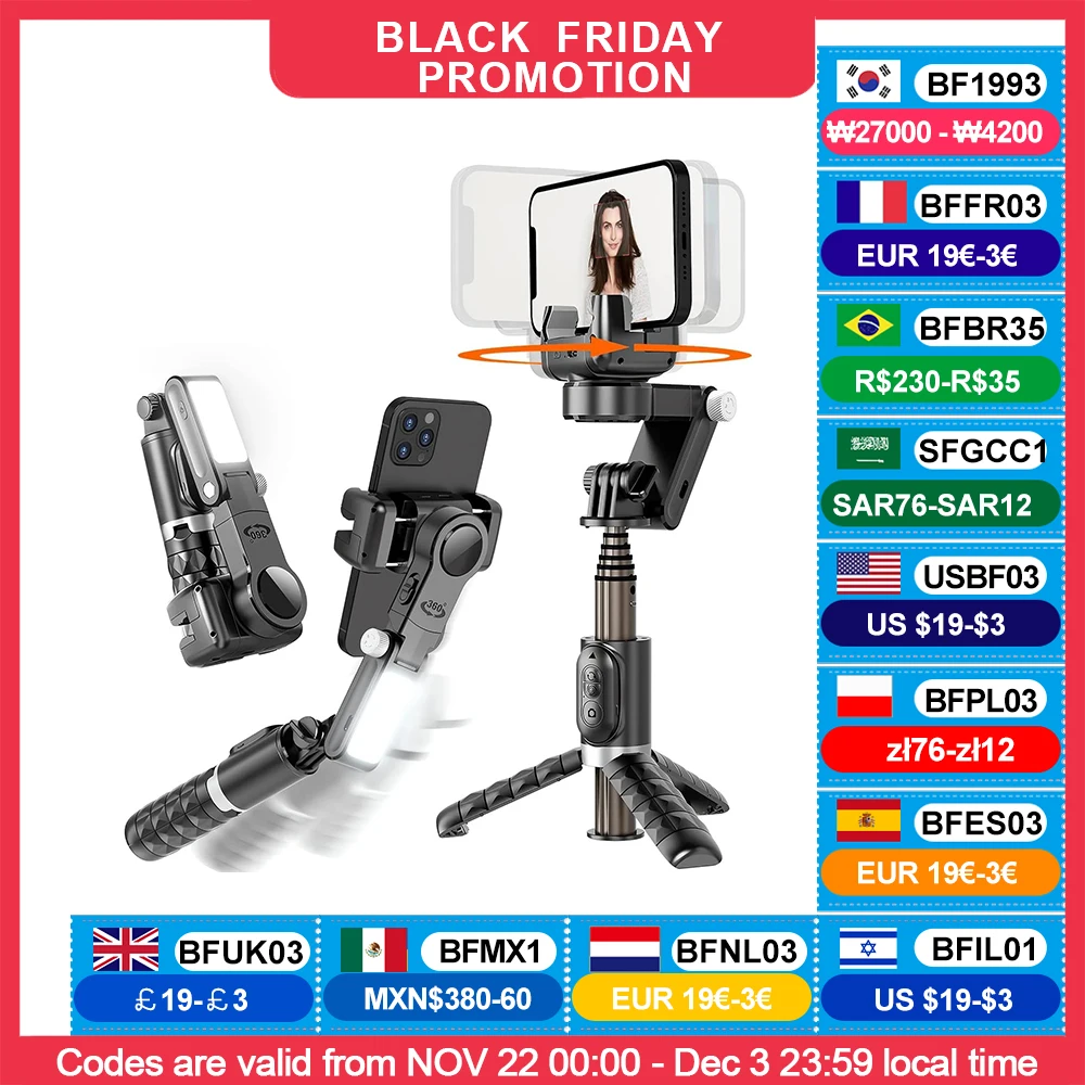 360° Rotation Following Shooting Mode 2-Axis Gimbal Stabilizer Selfie Stick Tripod For iPhone Phone Live Tiktok Photography