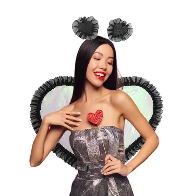 Conjunto de diadema con alas de amor, accesorios de actuación de baile de maquillaje para fiesta navideña, disfraz de cumpleaños y boda para el Día de San Valentín, accesorios de Cosplay