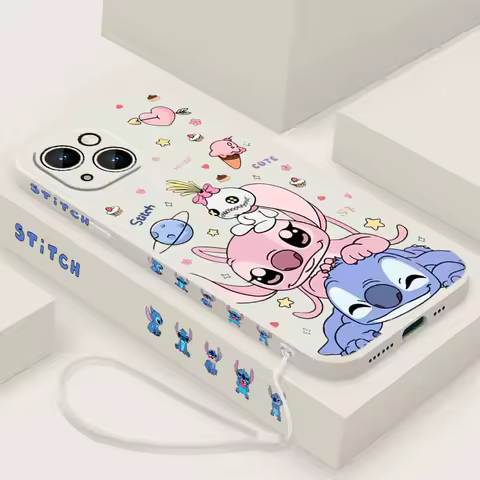 Disney Funny Stitch For Samsung Galaxy S25 S24 S23 S22 S21 S20 FE Lite Plus Ultra Liquid Left Rope Phone case
