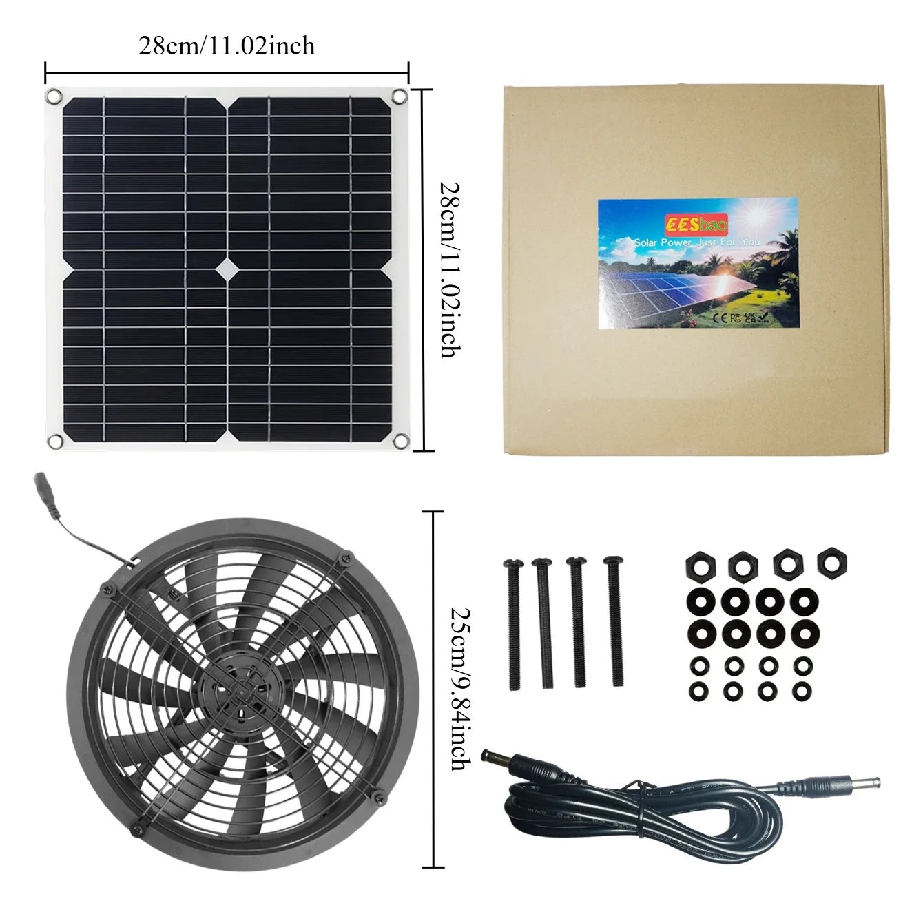 Portable Solar Powered Exhaust Fan Kit Weatherproof Ventilation Fan for Greenhouse Dog House RV Chicken Coop Shed Outdoor Use
