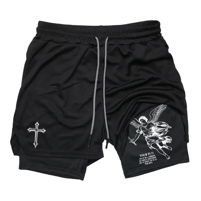 Men's Graphic2-in-1 Workout Running Shorts Gym Athletic Quick Dry Shorts with Phone Pocket &Towel Loop Outdoor Casual Activewear