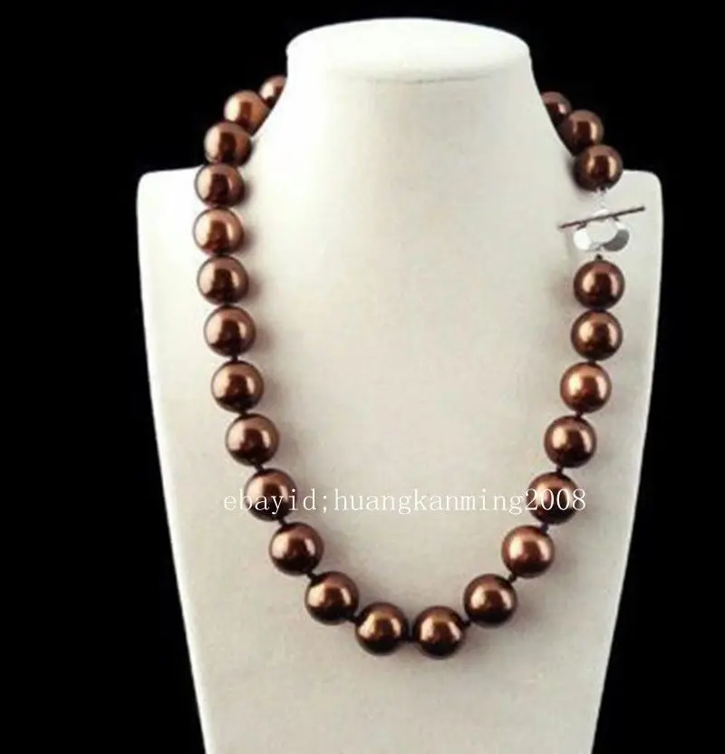 

Rare 12mm Genuine Brown South Sea Shell Pearl Round Beads Necklace 18'' AAA
