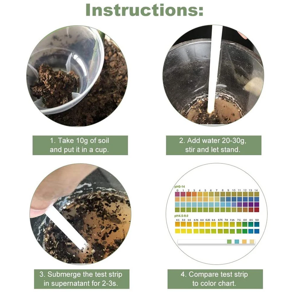 0-14 PH Test Strips Fast and Accurate Soil Testing Paper Soil Acidity Detector Plant Care Toolfor Indoor Outdoor Garden Lawn