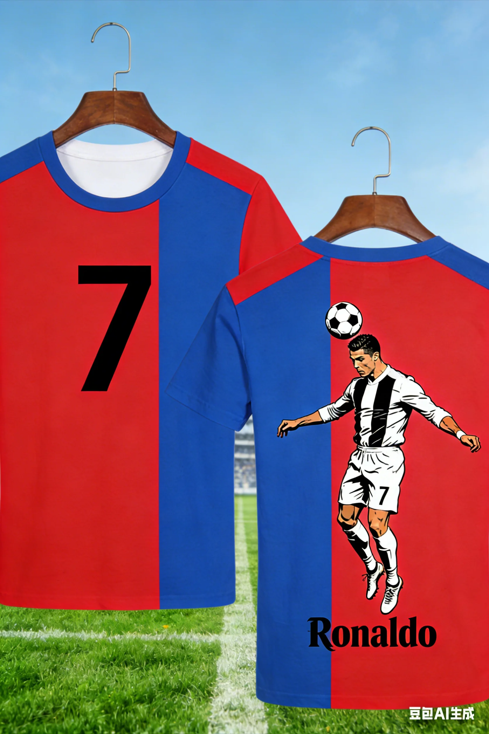 

Summer Fashion AI Ronaldo No.7 Headball Street Pattern 3D Children's Adult Football Training Speed Drying Round Neck T-shirt