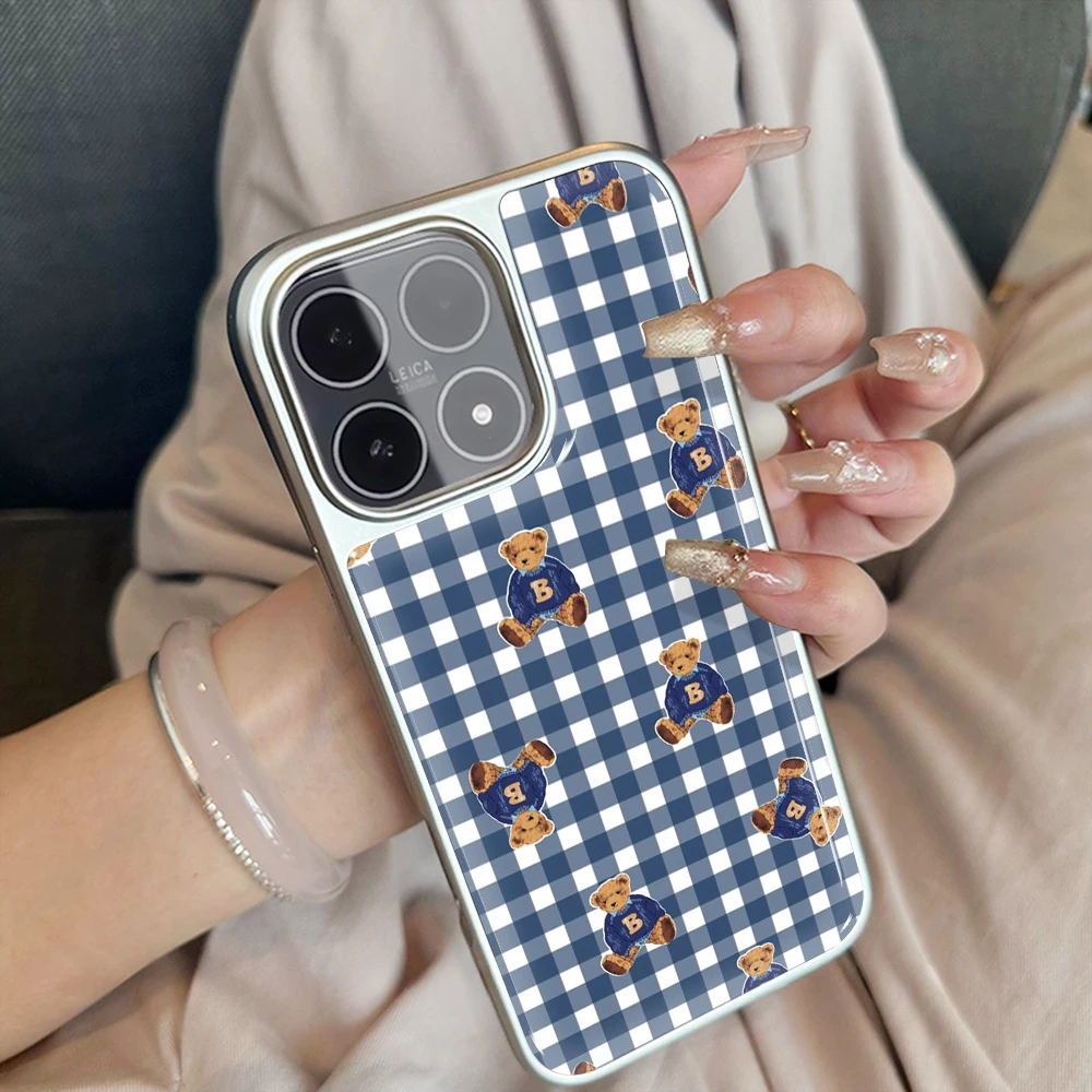 Матовый чехол с рисунком клетчатого медведя для iPhone 15, 13 Pro Max, 11, 12, 17 ProMax, 14, 15, 16 Plus, противоударный, роскошный чехол-накладка