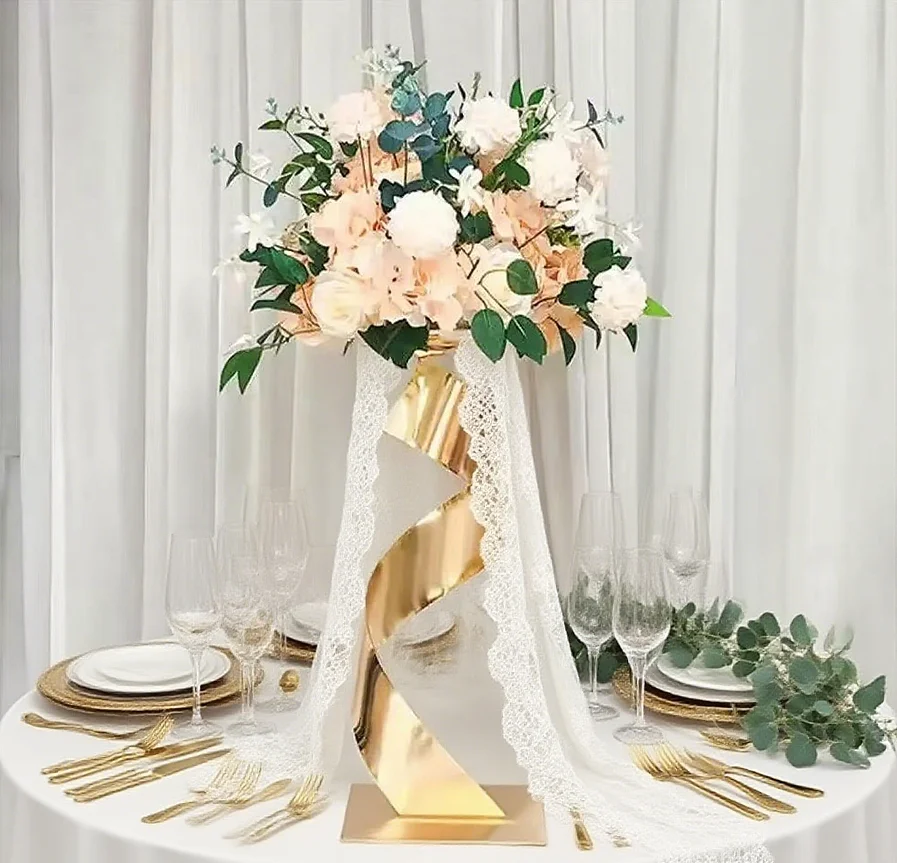

5 Pack Electroplating Gold Flower Stand Spiral Main Table Centerpieces for Wedding Atmosphere Layout Props Hot Selling