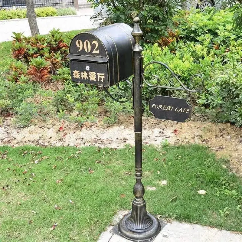 Retro European Mailboxes Outdoor Villa Community Garden Letter Box Wrought Iron Outdoor Rainproof Inbox Outdoor Floor Mailbox
