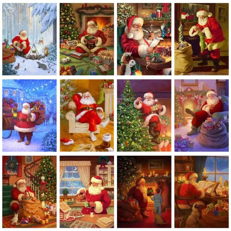 

CHENISTORY 5D DIY Diamond Embroidery Santa Claus Full Square Diamond Painting Christmas Cartoon Mosaic Art Home Decor Gift