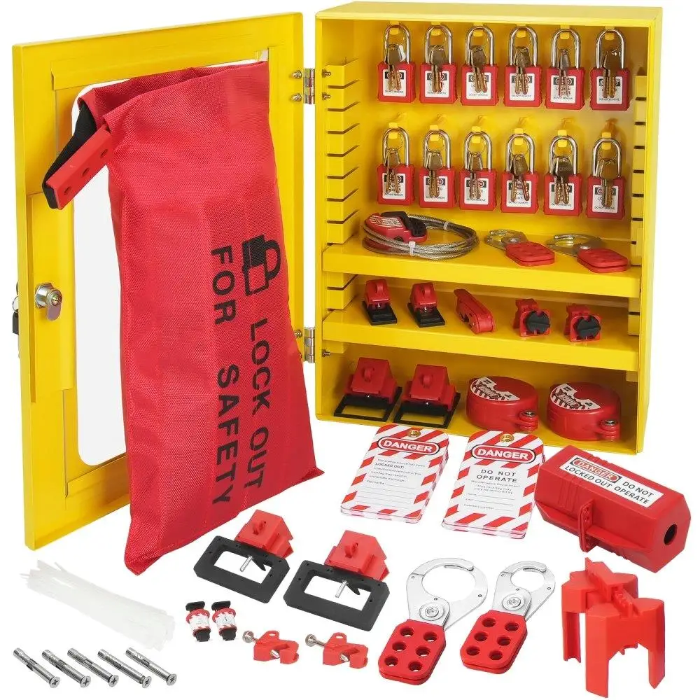 

Electrical Lockout Tagout Kit 59PCS Safety Lockout Station with Padlocks Hasps Tags Ties Plug Circuit Breaker Cable